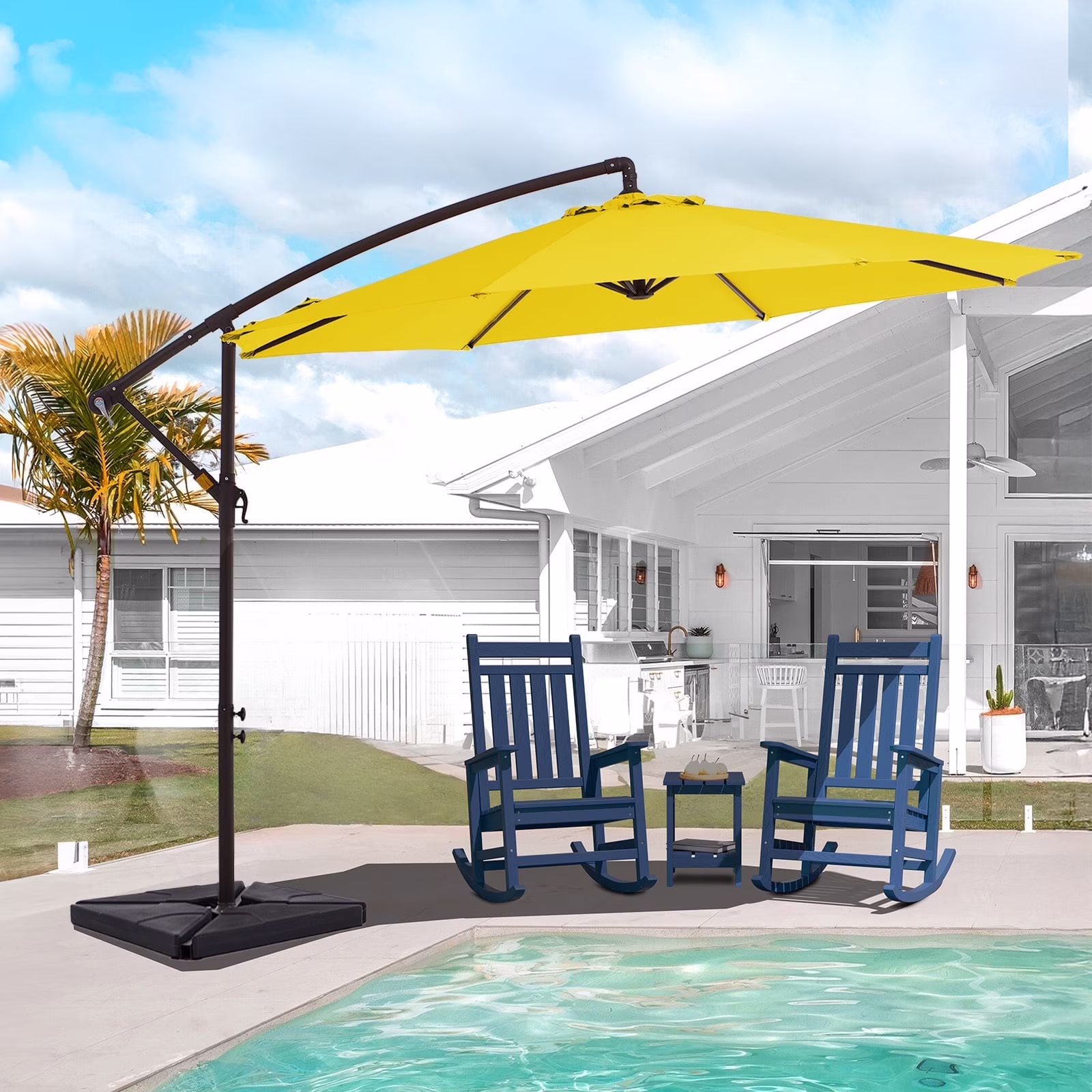 JUSTLET 10ft Heavy Duty Patio Hanging Offset Cantilever Patio Umbrella W/ 4-Piece Base Included Included, Beige