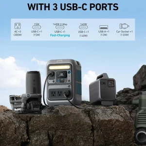 Anker Solar Generator SOLIX C300 with 60W Solar Panel, 288Wh Portable Power Station, 300W (600W Surge), LiFePO4 Battery, 140W Two-Way Fast Charging, for Outdoor Camping, Traveling, and Emergencies