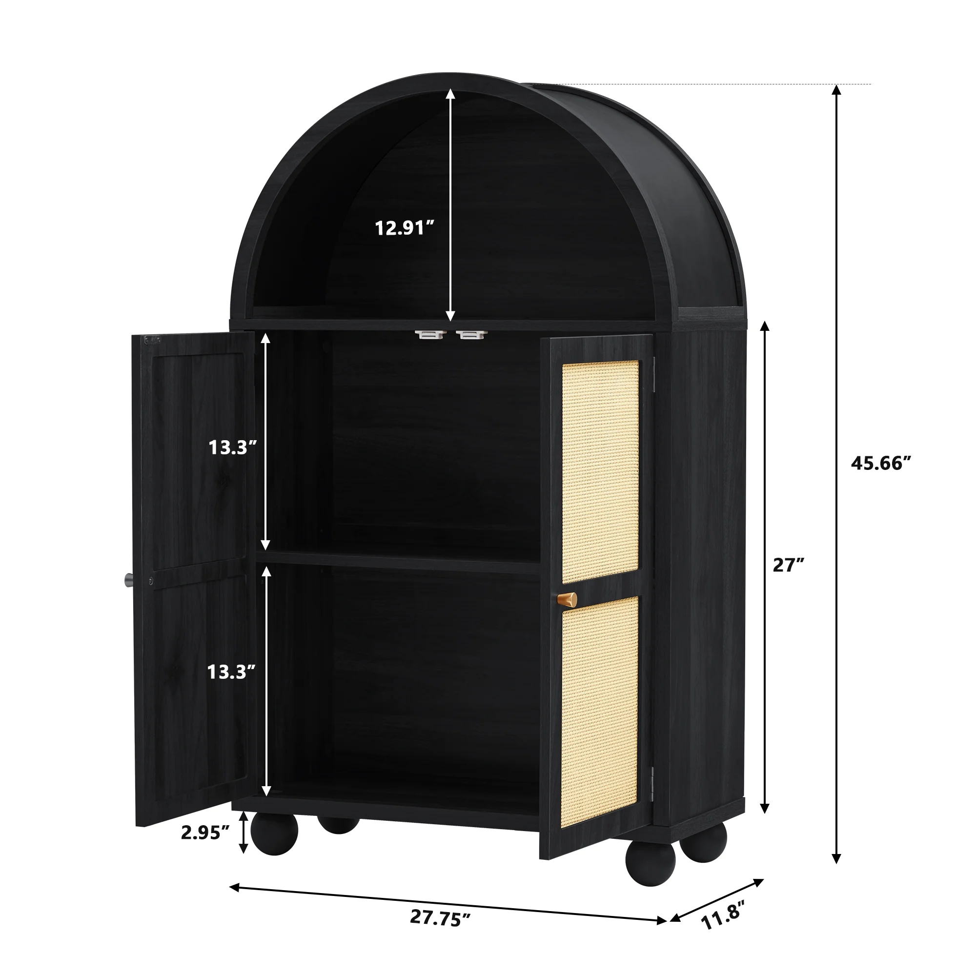 Wirrytor Arched Kitchen Storage Cabinet, Sideboard Buffet Cabinet with 2-Tier and 2 Doors, Black Sideboard, Kitchen Pantry Cabinet, Wooden Storage Cabinet for Living Room