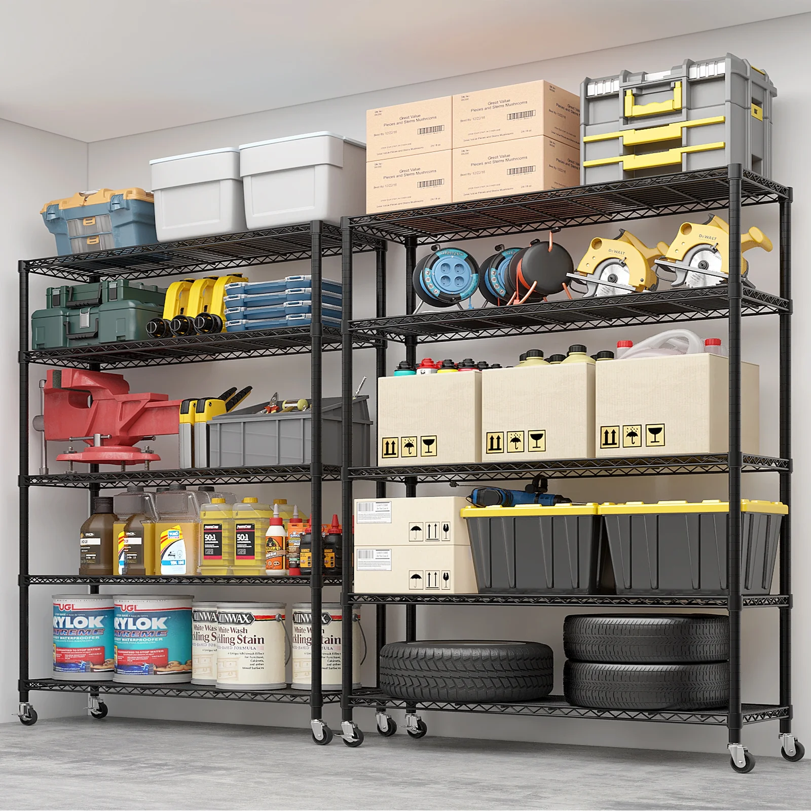 Ktaxon 4 Tier Wire Shelving with Wheels, 46"W x 17.7"D x 65"H Multifunctional Storage Rack Metal Garage Shelves Organizer, Capacity for 800lbs, Black