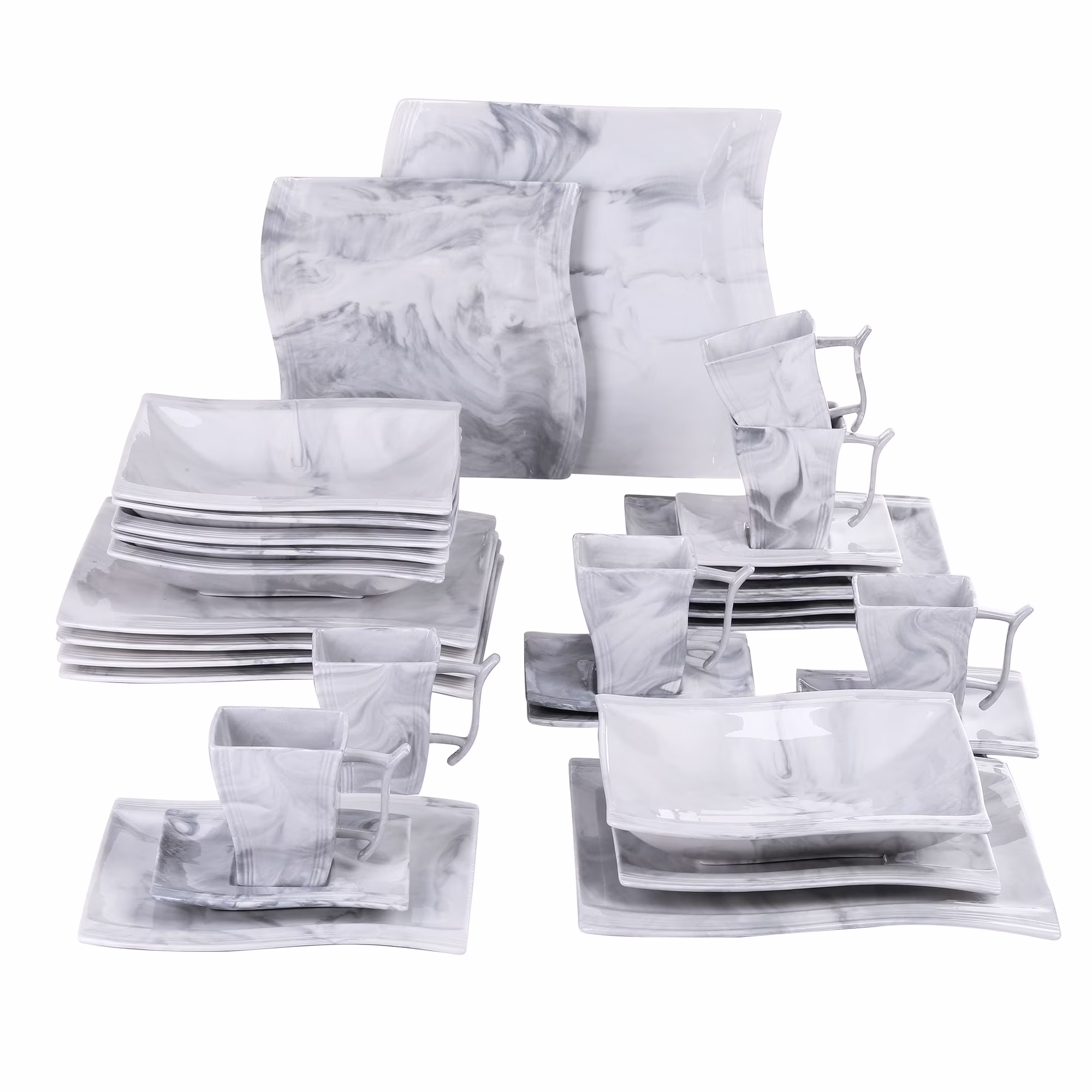 MALACASA Porcelain Tableware Sets, Ivory White, 30-Piece (6 Packs)