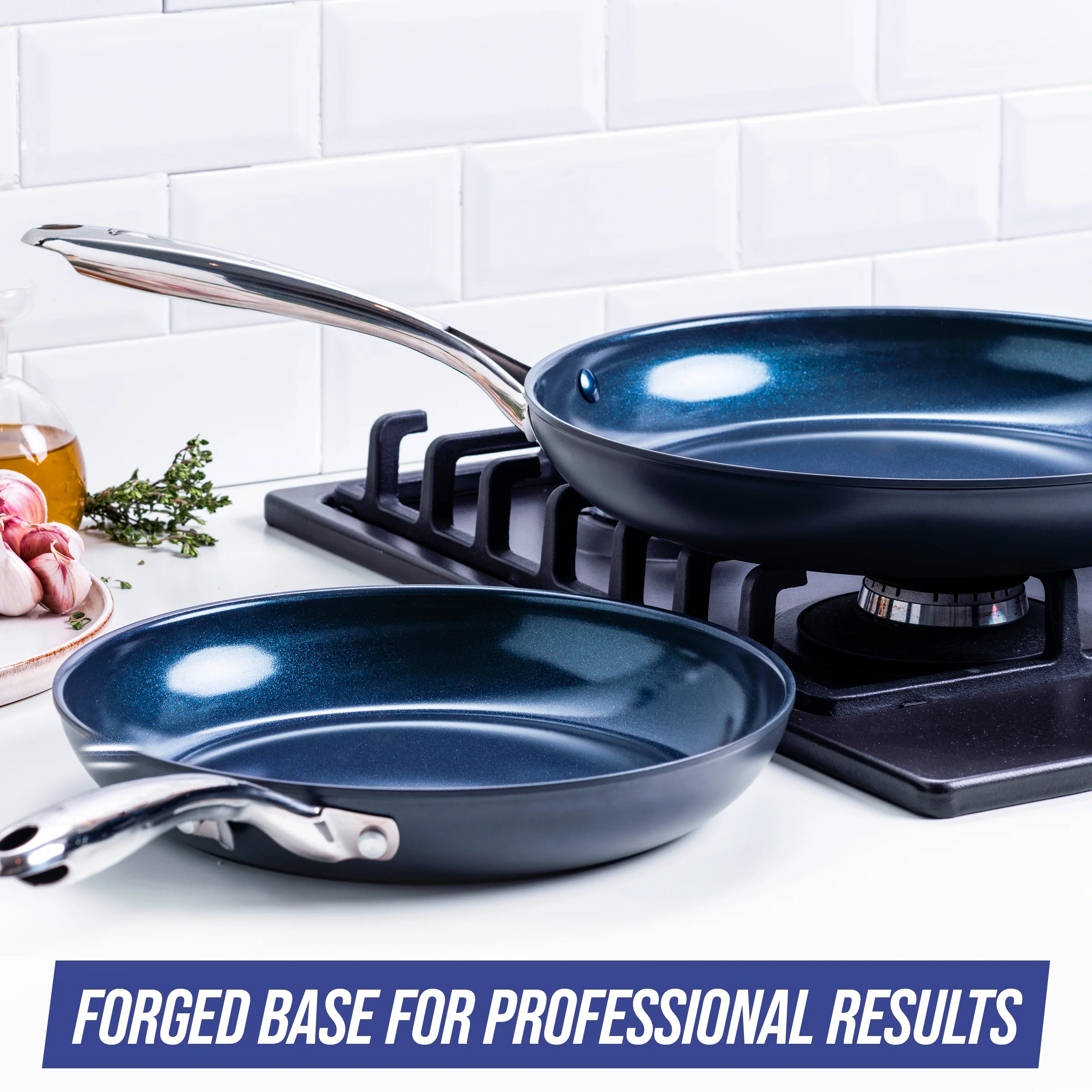 Blue Diamond Hard Anodized Toxin-Free Ceramic, Metal Utensil Safe Frying Pan Set, 10" and 12"