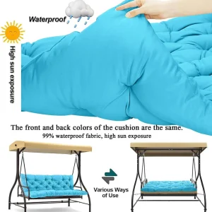 Replacement Cushions for Swing, Waterproof Porch Swing Cushion, 2-3 Seat Outdoor Bench Cushion with Backrest for Patio Furniture Garden Porch Loveseat Glider Pad (Sky Blue 70*40in)