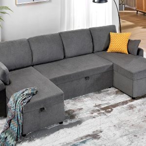 VanAcc Sofa Bed, Sleeper Sofa with Storage Chaise 2 in 1 Pull Out Couch Living Room