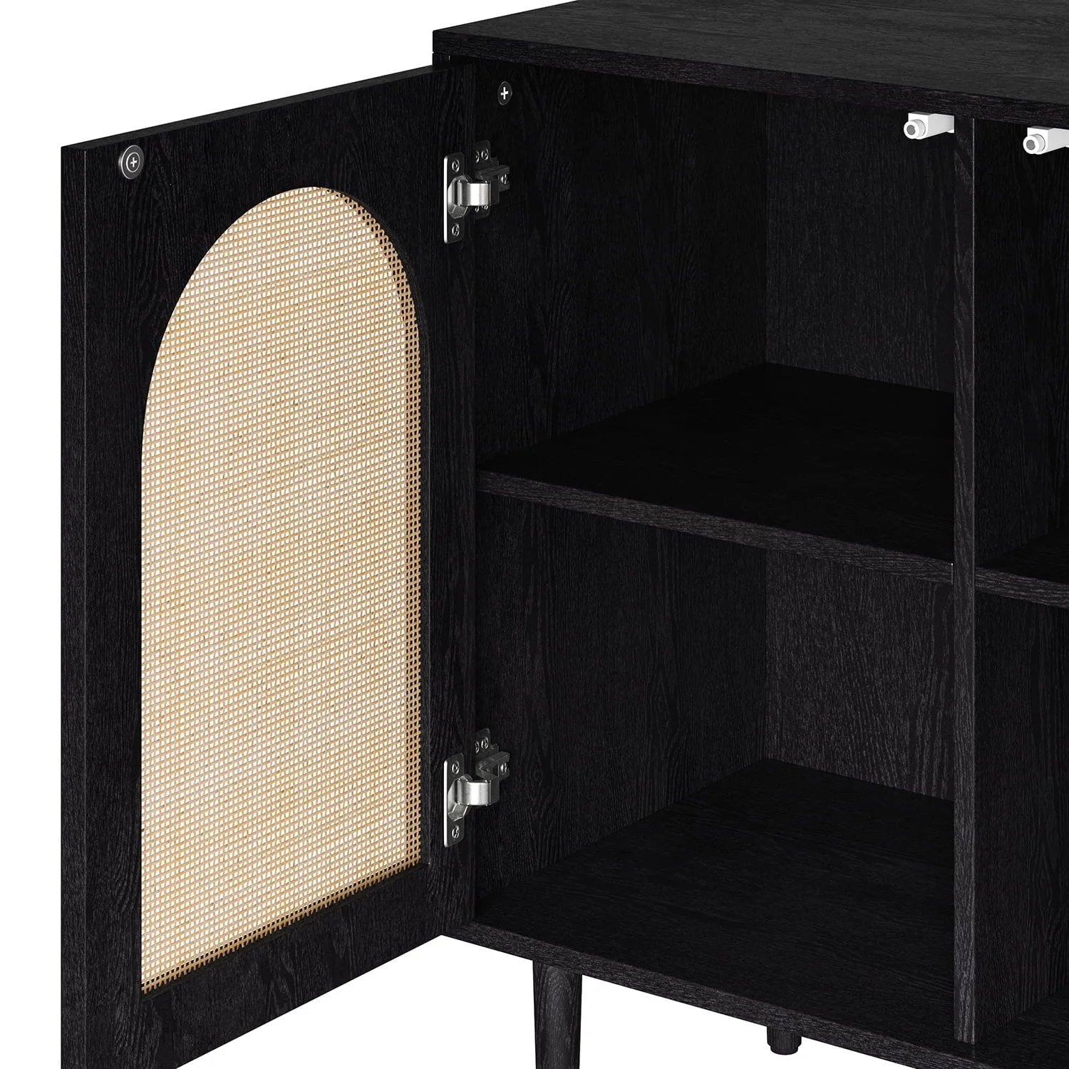 14 Karat Home 63" Wooden Sideboard 4 Doors Kitchen Storage Rattan Cabinet Living Room Adult Black
