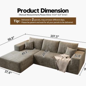 107.5" Cloud Modular Sectional Sofa Couch with L-Shape Chaise,Modern Minimalist Upholstered Couches for Living Room Bedroom,Deep Seat Corner Couch .No Assembly Required (Black,Left Facing Chaise)