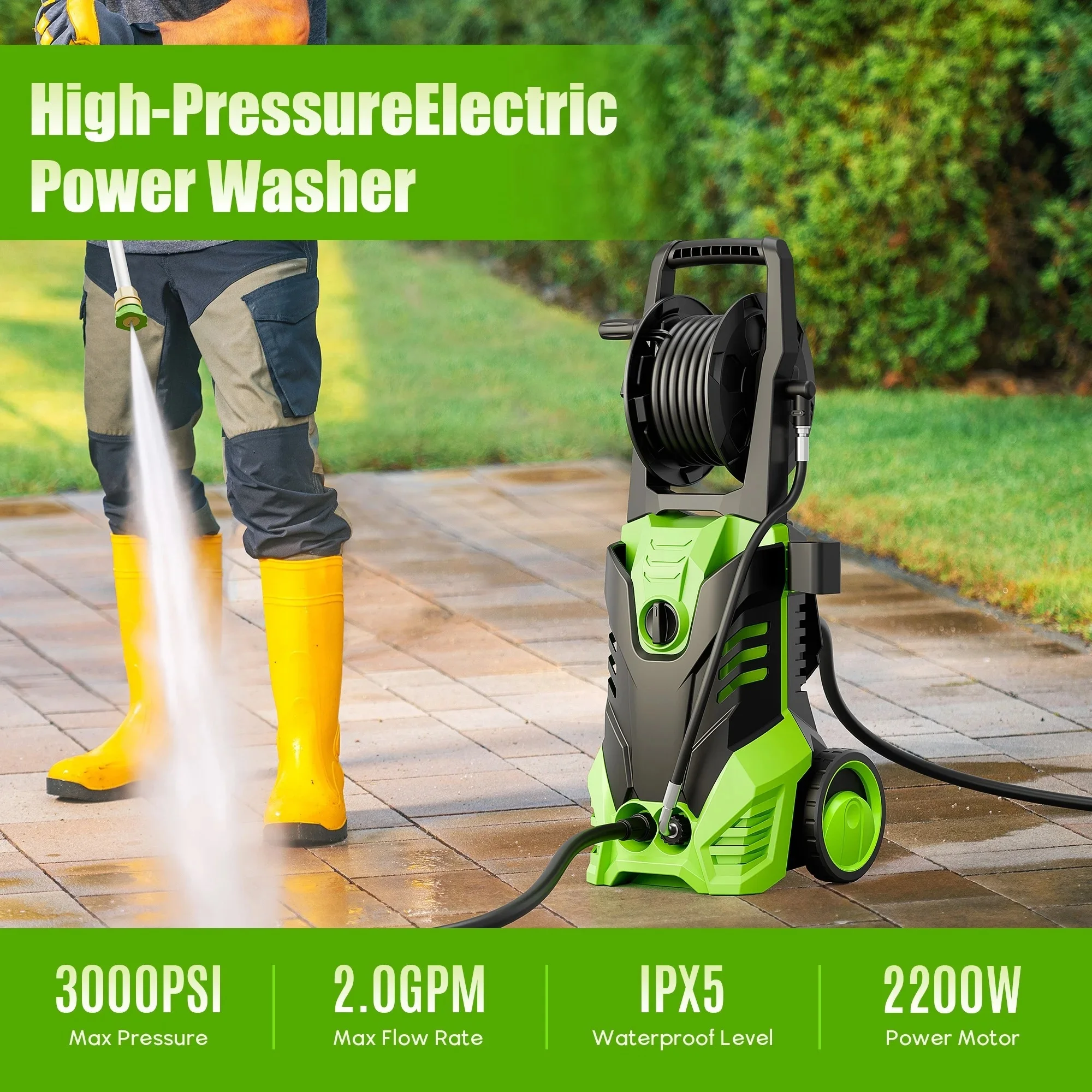 Electric Pressure Washer, 3800PSI 2.6 GPM Power Washer Machine with Hose Reel,4 Quick Connect Nozzles, Foam Cannon, for Cars, Patios, and Floor Cleaning,Orange