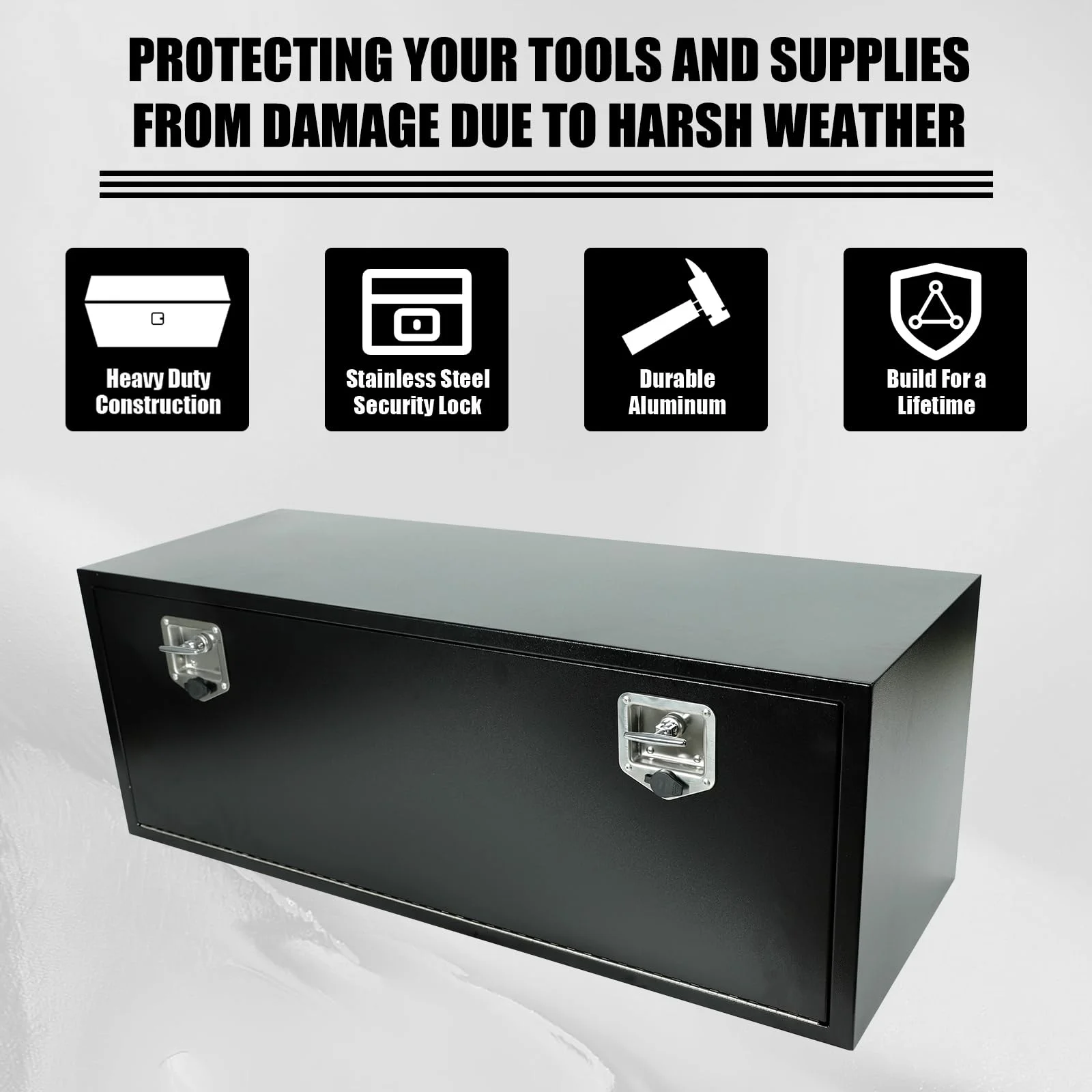 Comfor 26.5 x 12 x 11.8 inch Trailer Tongue Box with Handled-Lock Black Steel Heavy Duty Underbody Truck Box Truck Storage Organizer for Pick Up, Trailer