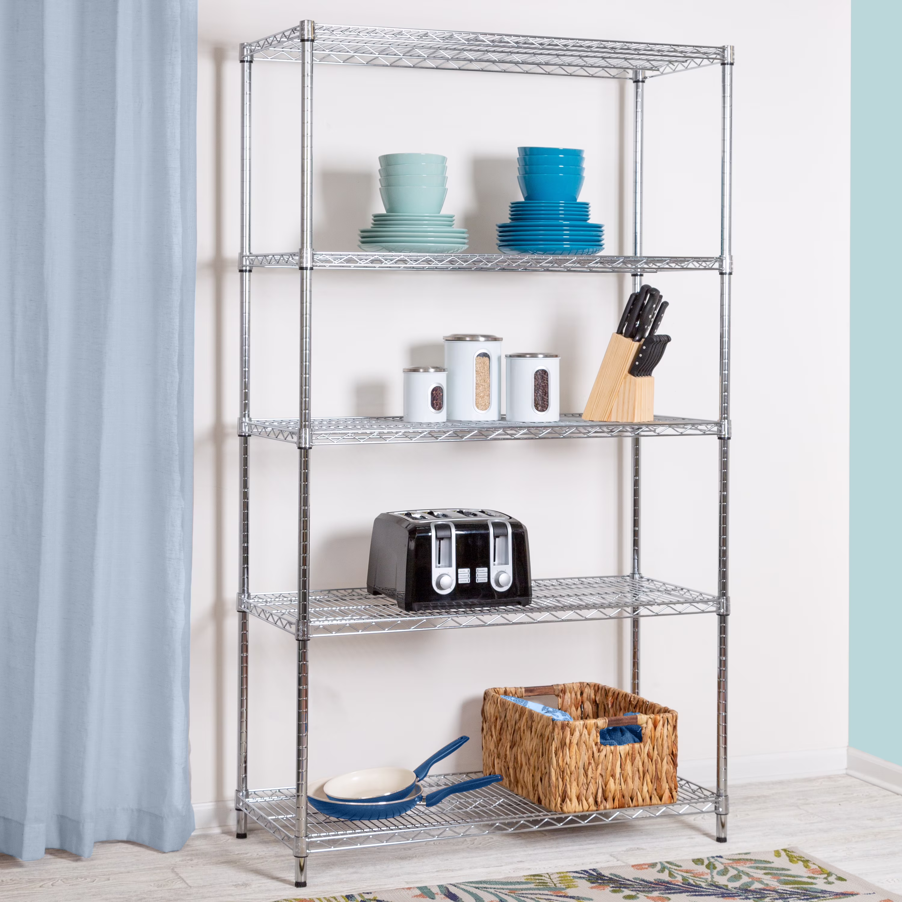 Honey-Can-Do 5-Shelf Steel Adjustable Storage Shelves, Chrome, Holds up to 800 lb per Shelf