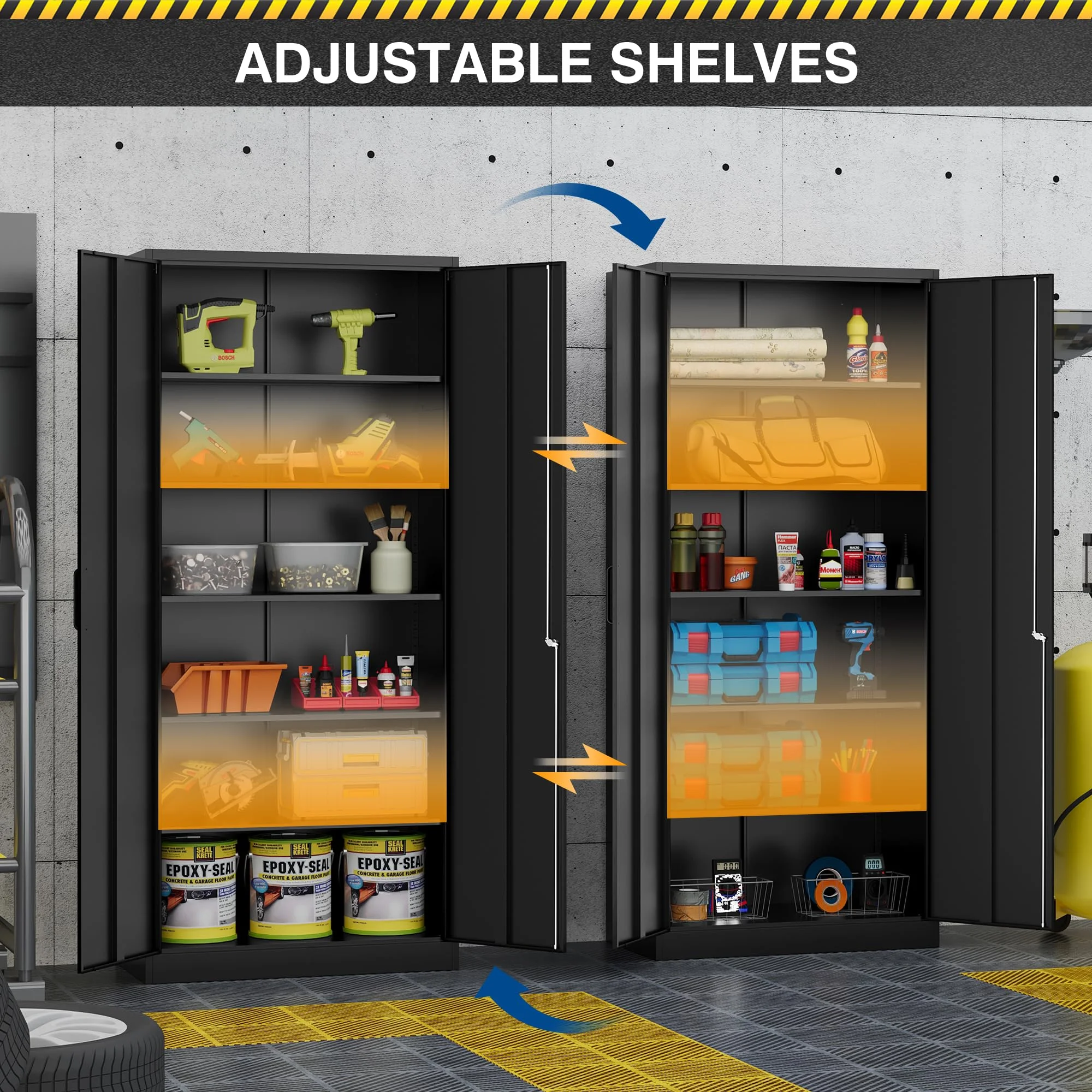 STANI Metal Storage Cabinet, 71- Tall Steel Cabinets with Locking Door and 5 Adjustable Shelves, Steel Classic Storage Cabinet for Home, School, Office, Garage