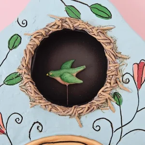 14.9 Inch | Stone Resin Decorative Clocks for Walls Home Decor Kitchen Clocks | Allen Designs Birdhouse with Flowers Cuckoo Wall Clock - Battery Operated Pendulum Analog Clock