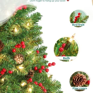 Jostyle 4.5FT Pre-Lit Christmas Tree, Decorated with 300 Clear Lights and Realistic 516 Thicken Tips