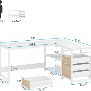 Tribesigns 59" L-Shaped Office Desk, Modern Reversible Computer Study Desk for Home Office, White