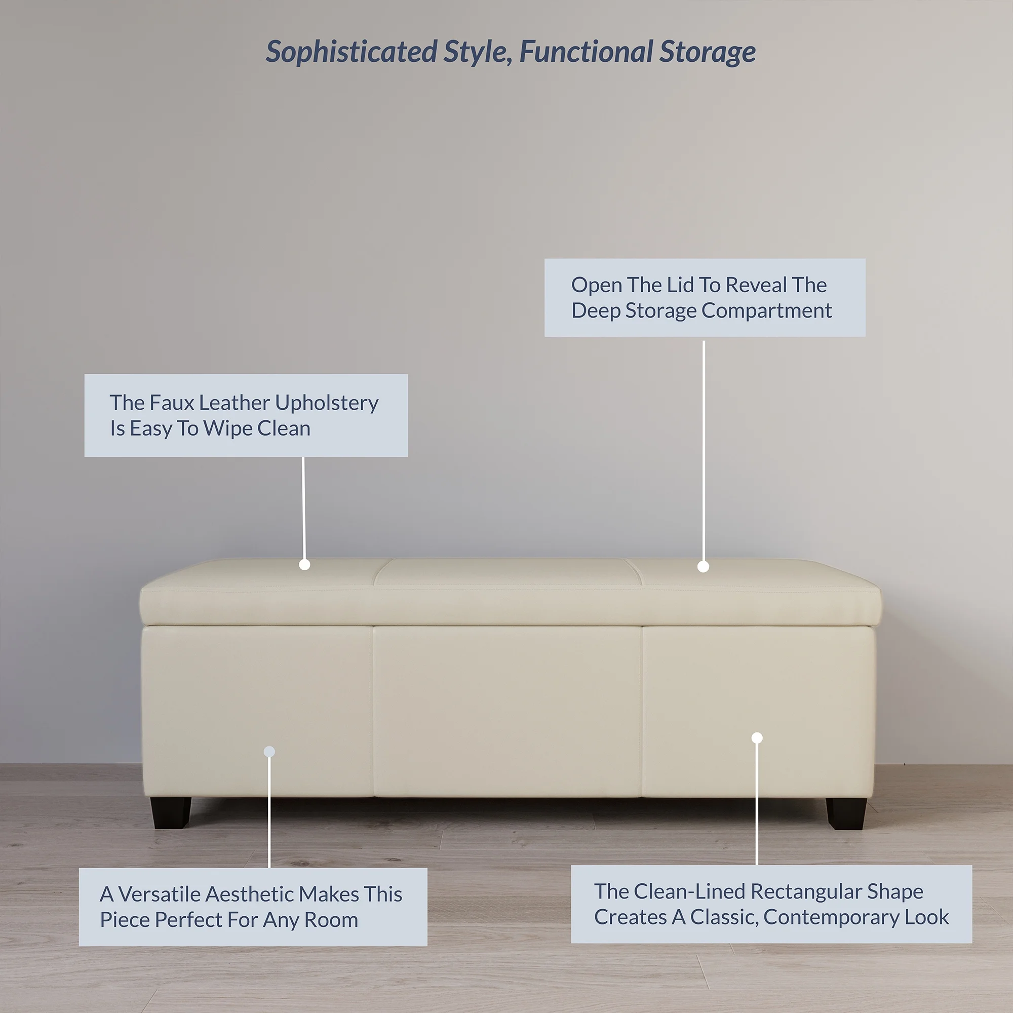 BELLEZE Storage Ottoman Bench Footstool - Amherst (Beige)