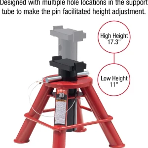 10-Ton Medium Height Pin Type Jack Stands, Pair, Red
