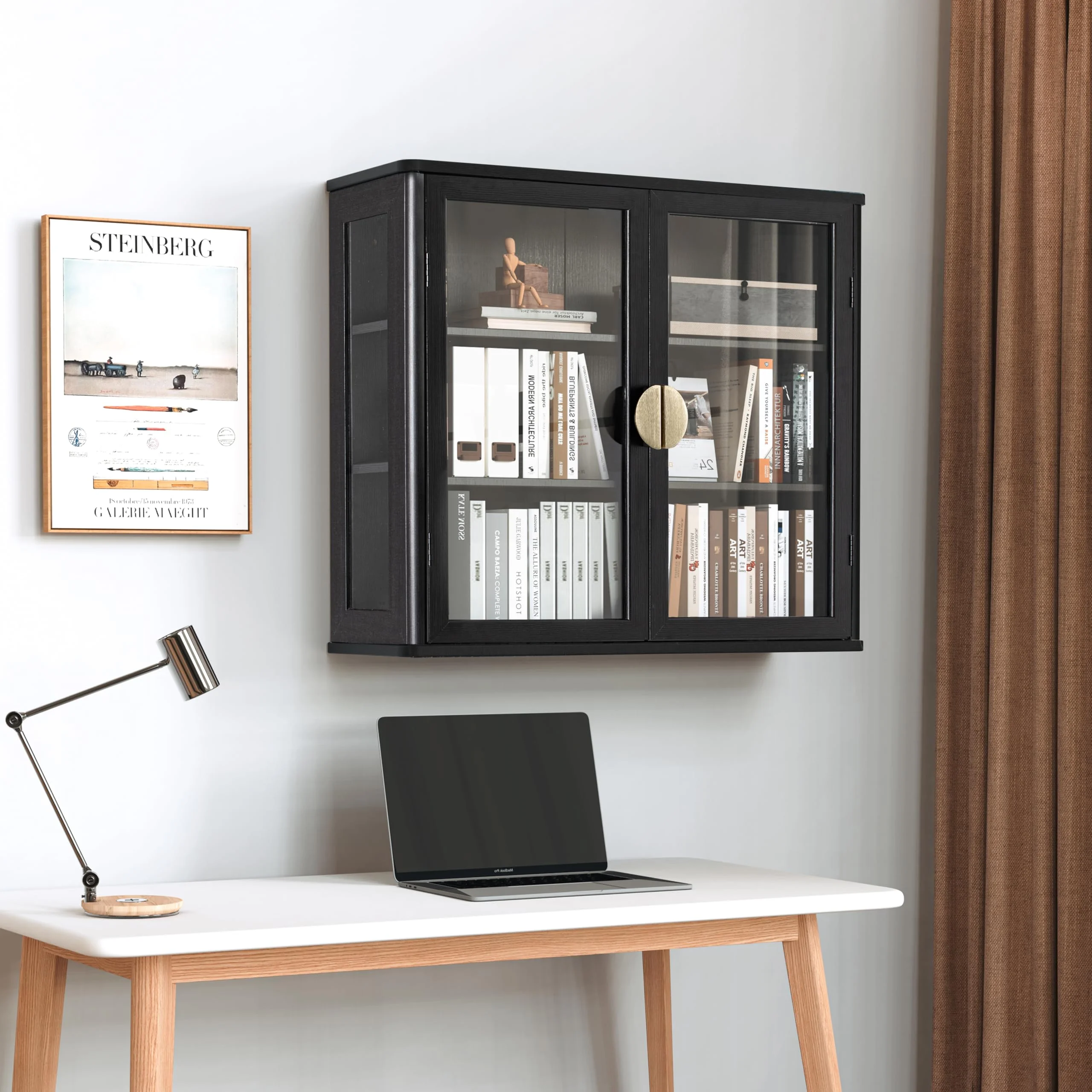 POLIHOME Display Wall Cabinet with Tempered Glass Doors-Storage Cabinet with Adjustable Shelves