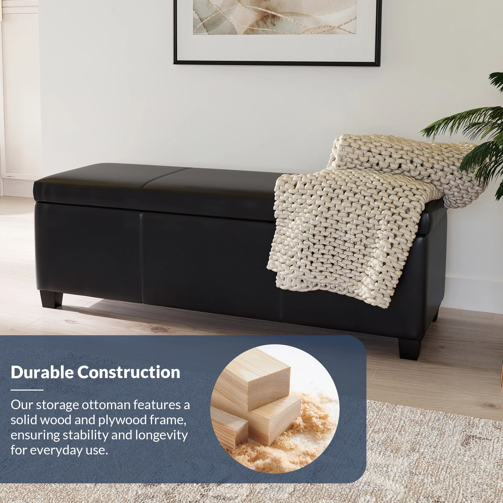 BELLEZE Storage Ottoman Bench Footstool - Amherst (Beige)