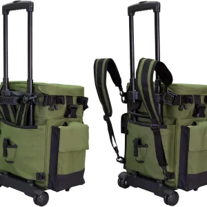 Elkton Outdoors Rolling Tackle Box with Wheels - Waterproof Rolling Fishing Backpack, 5 Removable Tackle Trays, 4 Rod Holders, Fishing Gifts for Men, Fish Tackle Bag, Roller Tackle Box