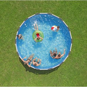 Steel Pro MAX 14 Foot x 48 Inch Round Metal Frame Above Ground Outdoor Swimming Pool Set with 1,000 Filter Pump, Ladder, and Cover, Gray