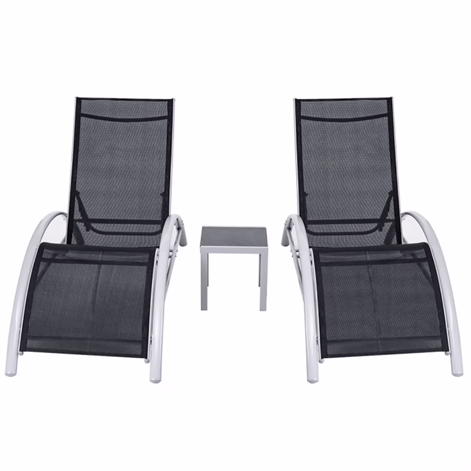 Aimee Lii 3 Pieces Folding Portable Zero Gravity Reclining Lounge Chairs Table Set, Wicker Patio Furniture