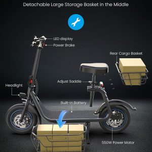 Adults Electric Scooter with Large Middle Basket