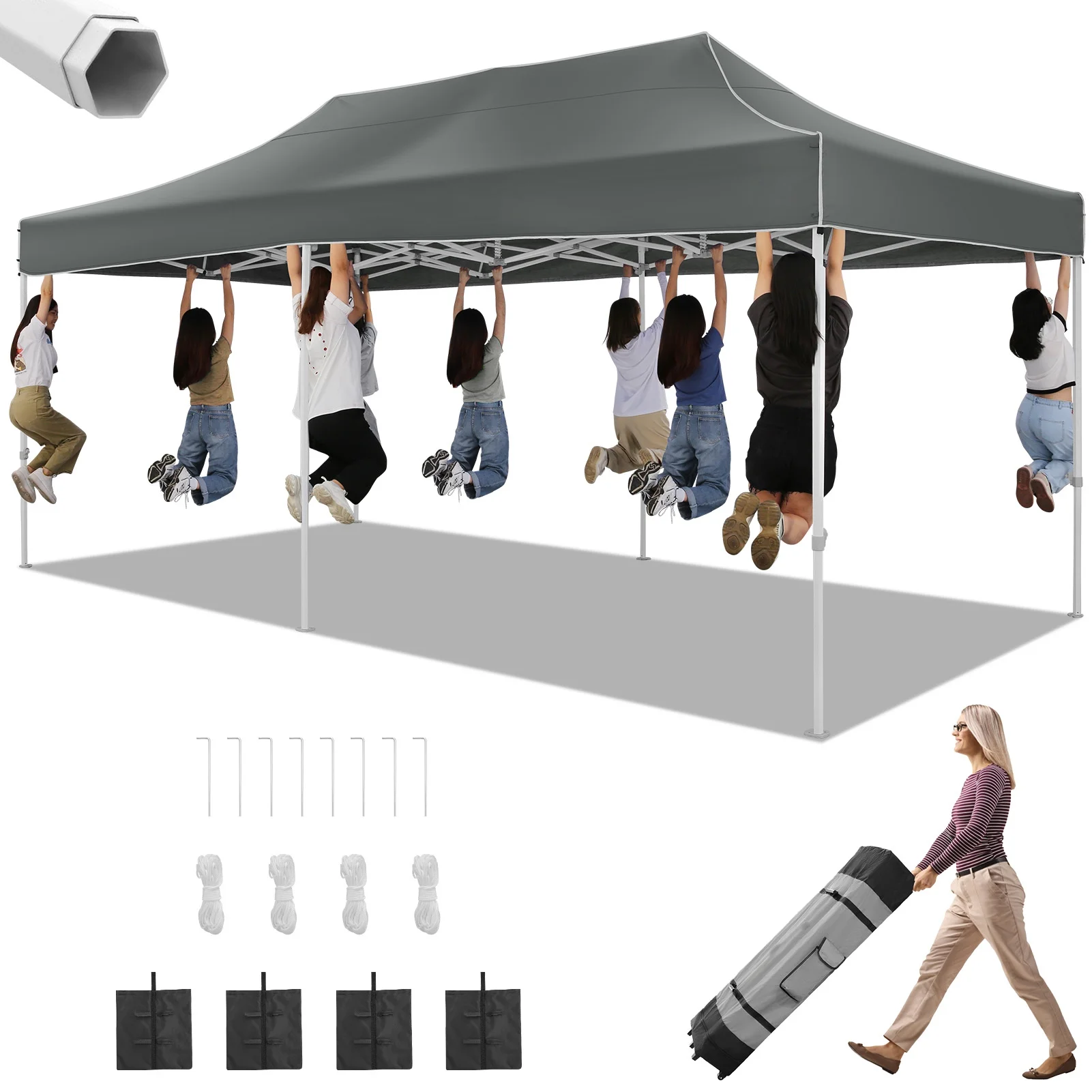 HOTEEL 10x15 Heavy Duty Canopy Tent ,Pop up Canopy for Parties Wedding,Commercial Easy up Gazebo with Roller Bag,UV 50+ &,White