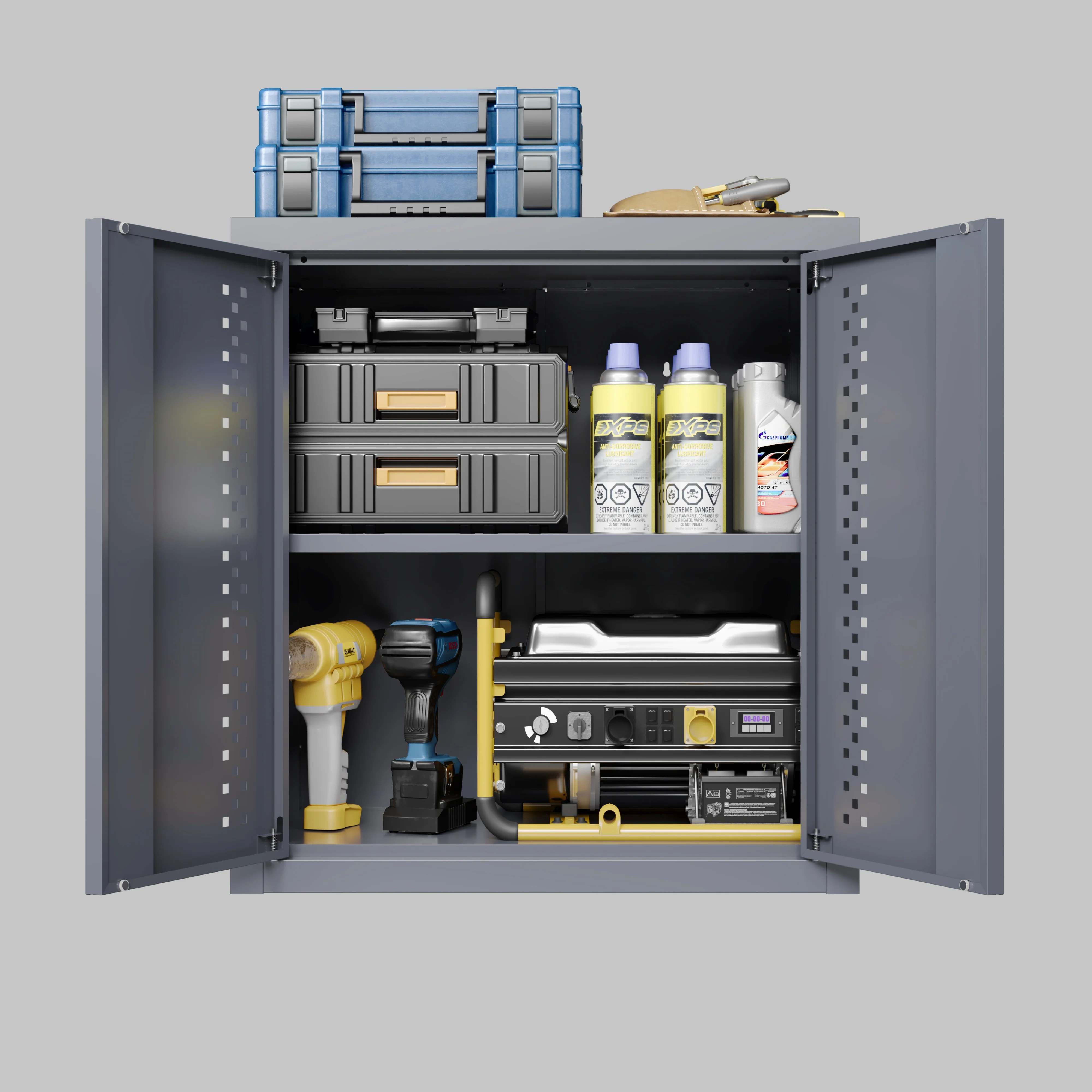 Anykoon Metal garage cabinet with double doors, wall-mounted storage cabinet Equipped with removable shelves, floating tool cabinet for basements, kitchens, and warehouses,gray
