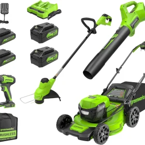 Greenworks 48V (24V x 2) 21" Brushless Self-Propelled Mower+12" String Trimmer+320CFM Blower