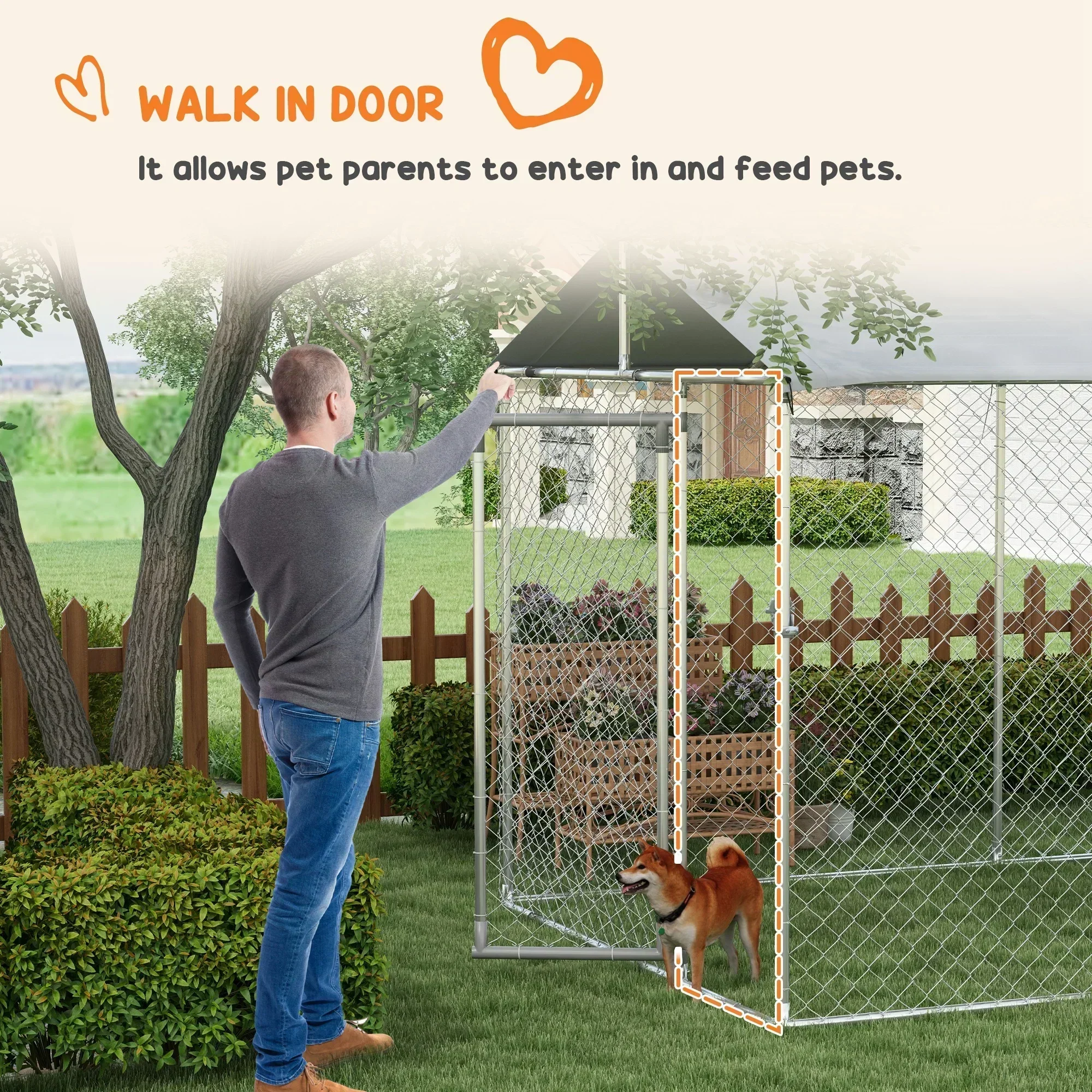 PawHut 19.7' x 7.5' x 7.5' Outdoor Dog Kennel W/ Waterproof Roof