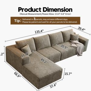 107.5" Cloud Modular Sectional Sofa Couch with L-Shape Chaise,Modern Minimalist Upholstered Couches for Living Room Bedroom,Deep Seat Corner Couch .No Assembly Required (Black,Left Facing Chaise)
