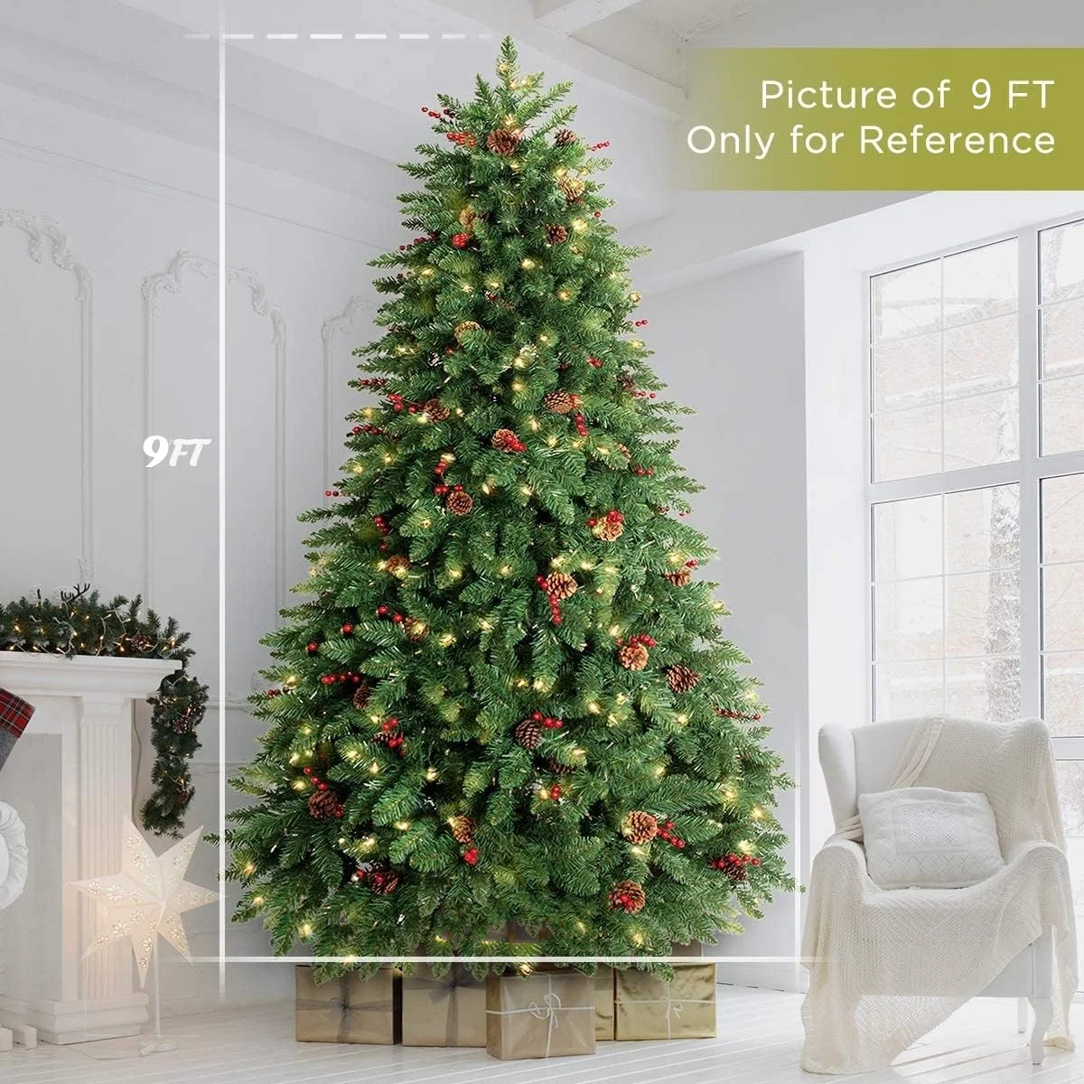 Jostyle 4.5FT Pre-Lit Christmas Tree, Decorated with 300 Clear Lights and Realistic 516 Thicken Tips