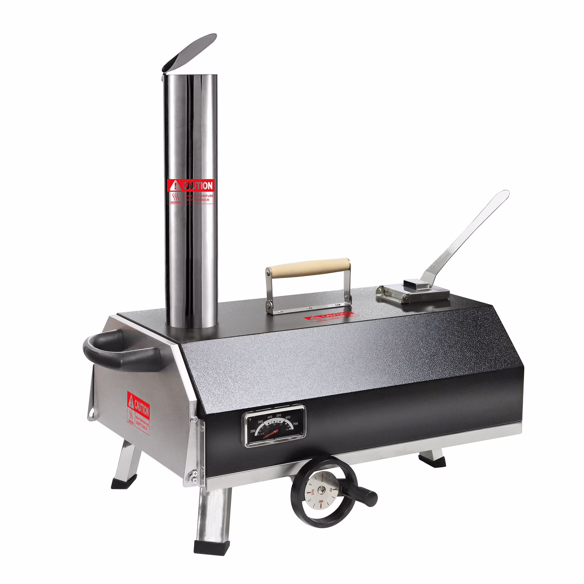 BBQ Utensils Silver Pizza Oven Outdoor 12" Semi-Automatic Rotatable Pizza Ovens Portable Stainless Steel Wood Fired Pizza Oven Pizza Maker with Built-in Thermometer Pizza Cutter Carry Bag,Outdoor Gri