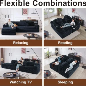 Cloud Sectional Couch with L-Shape Chaise Modern Modular Sofa Deep Seat Built-in Cup Holder