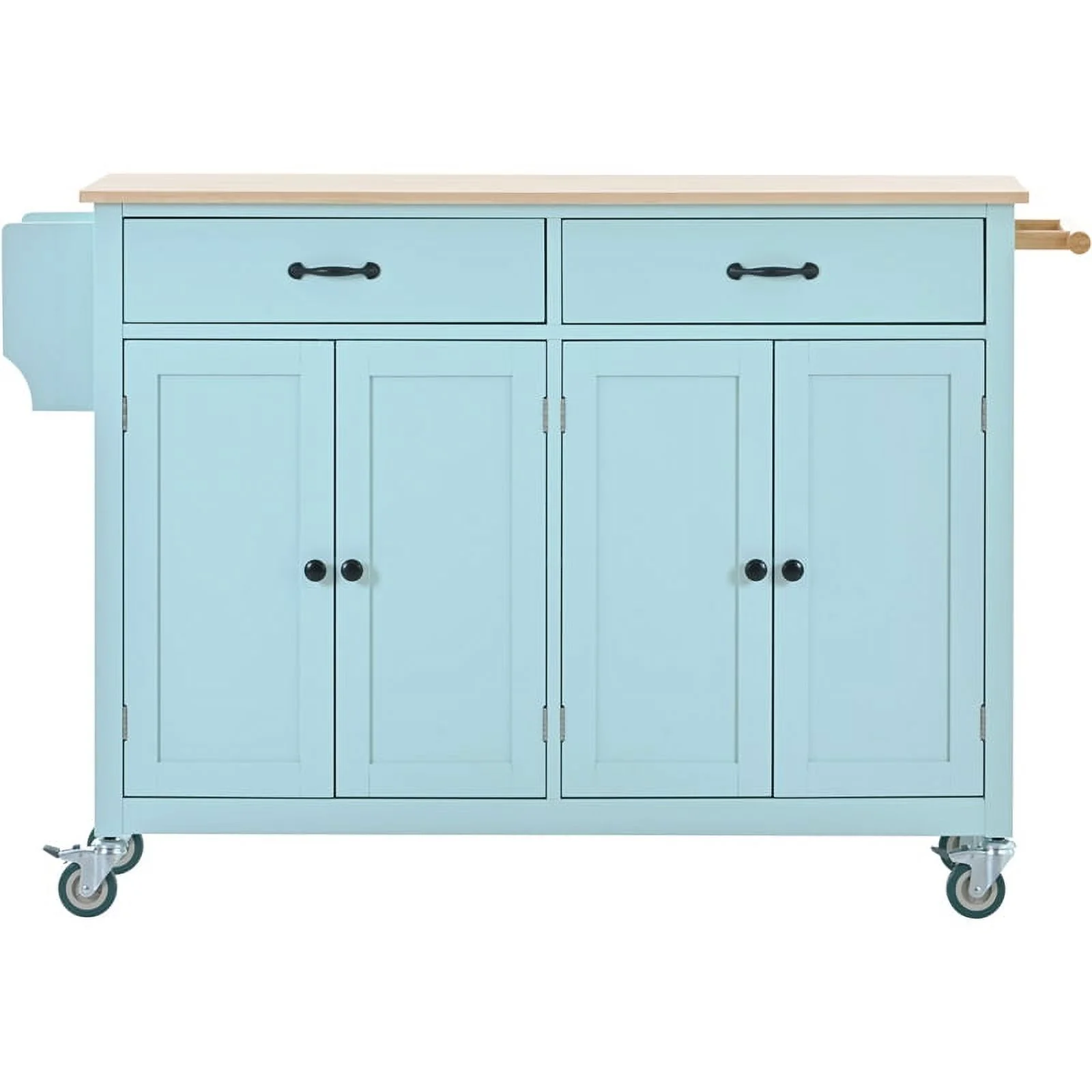 Kitchen Storage Islands&Carts with Solid Wood Top and Locking Wheels, Kitchen Island Cart with 4 Door Cabinet and Two Drawers, Kitchen Cabinets for Kitchen and Dining Room, Green