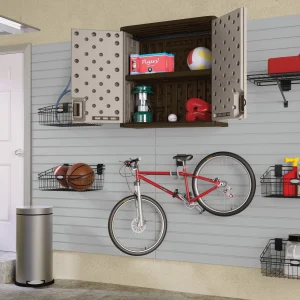 Suncast 30"W x 12"D x 30.25"H Resin Wall Garage Storage Cabinet, Platinum Metallic