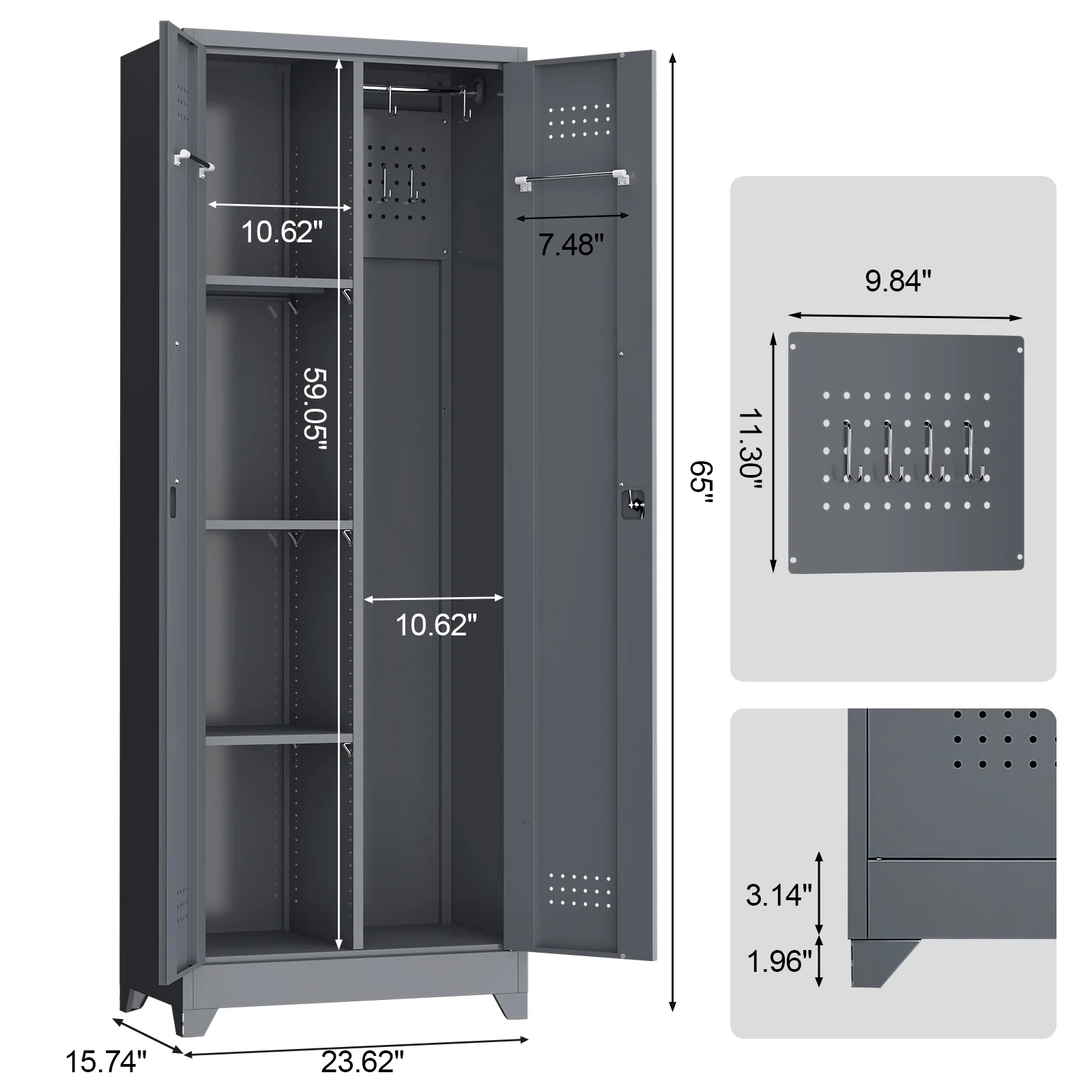 Marcree Broom Closet Storage Cabinet,Cleaning Supply Storage Cabinet,Metal Cleaning Closet Cabinet with Adjustable Shelves for Laundry Room Basement