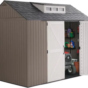 Rubbermaid Resin Outdoor Storage Shed With Floor Weather Resistant Gray Organization for Home