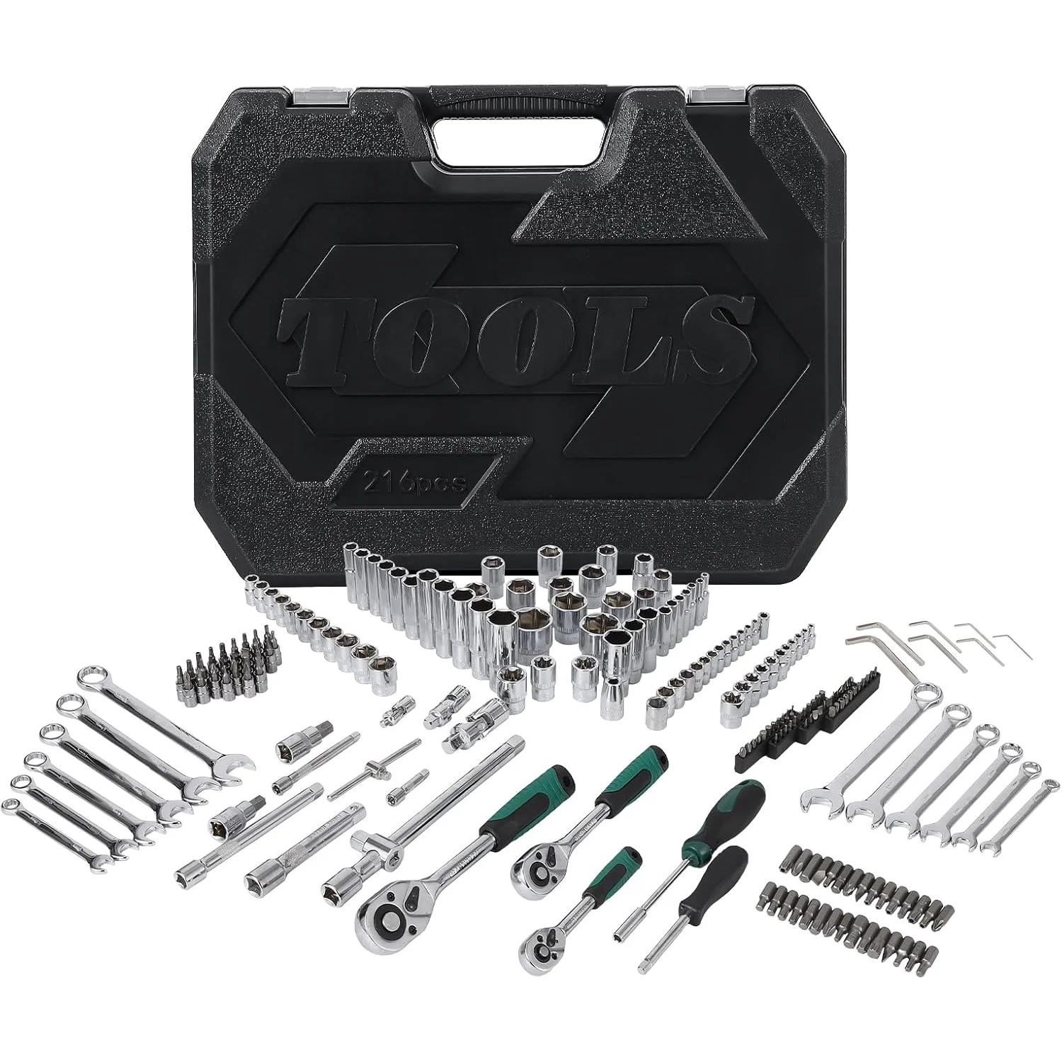 AOILE 216-Piece SAE & Metric Mechanics Tool Set with Socket Wrench Kit in Storage Case