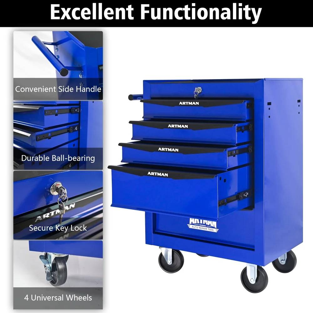 Rolling Metal Tool Chest with 5 Drawers, 20" 5-Drawer Tool Chest Cabinet with Ball Bearing Drawer Slides, Steel Tool Storage Box Organizer