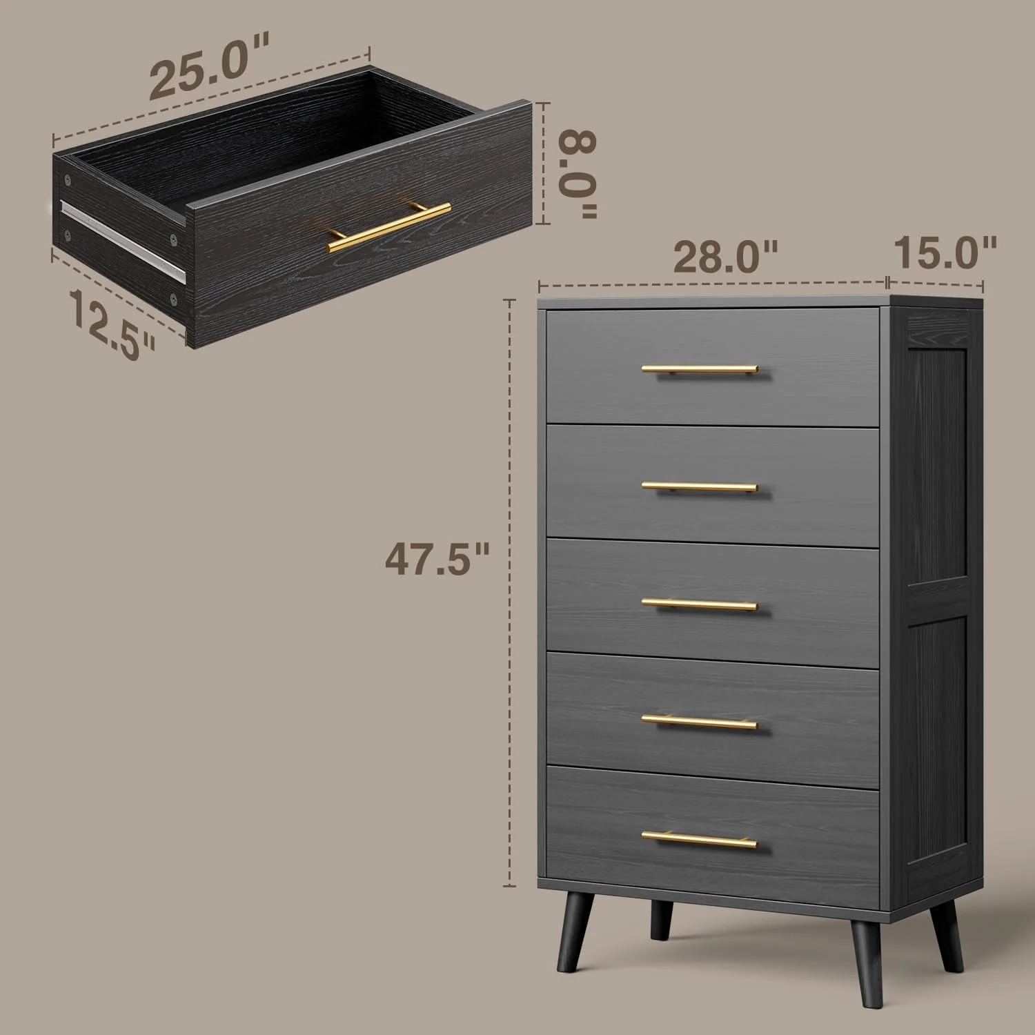 Lofka King Bedroom Furniture Set - Includes One King Bed Frame, Two Nightstands and 2 Dressers for Modern Home Decor