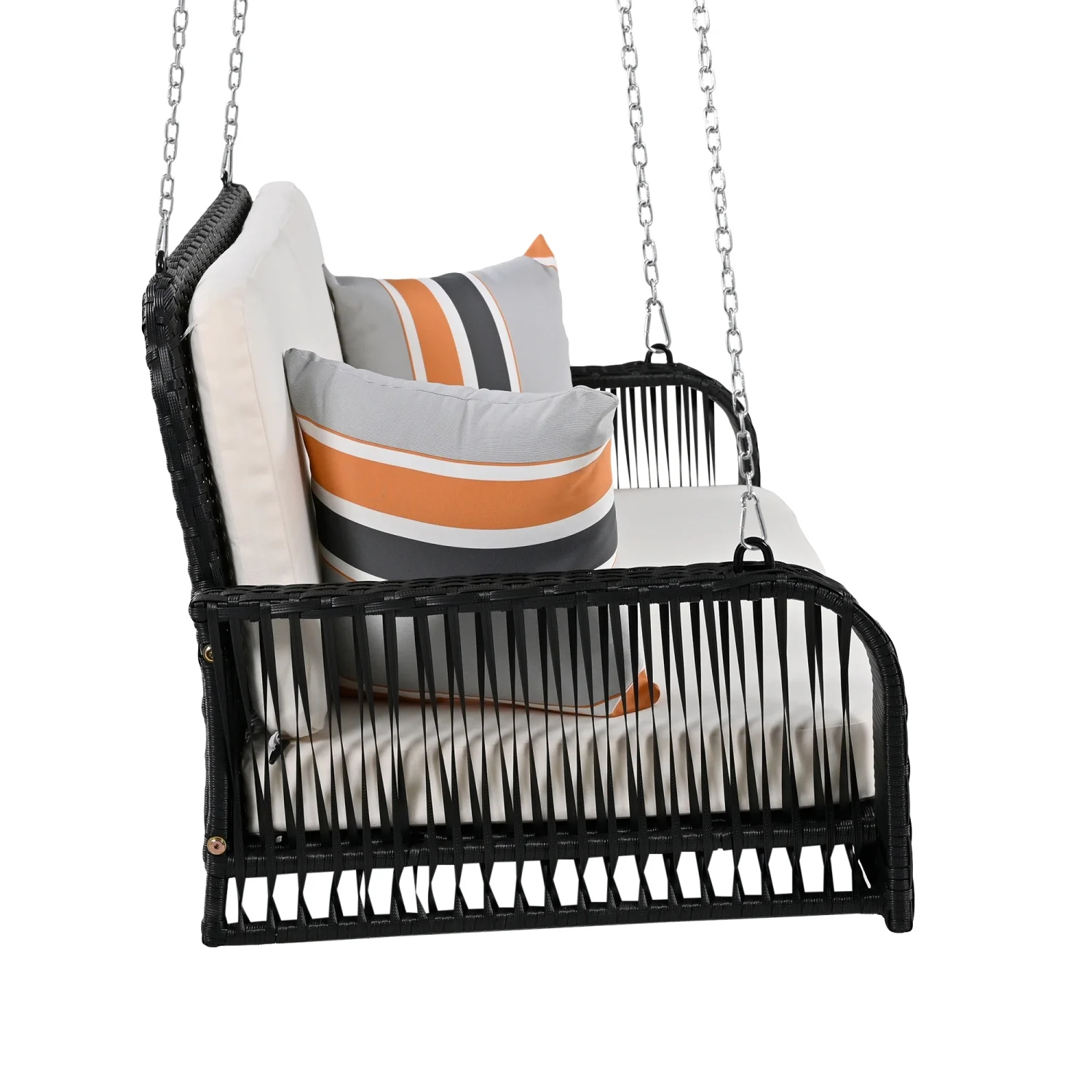 Harper & Bright Designs PE Ratten Porch Swing Chair, 2-Seater Hanging Swing Bench with Chains, All Weather Design Patio Furniture Swing for Backyard Garden Poolside, Grey and White