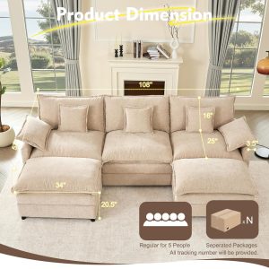 108 Inch U Shape Sofa Sectional Sofa Comfortable Cloud Sofa with Removable Footstool