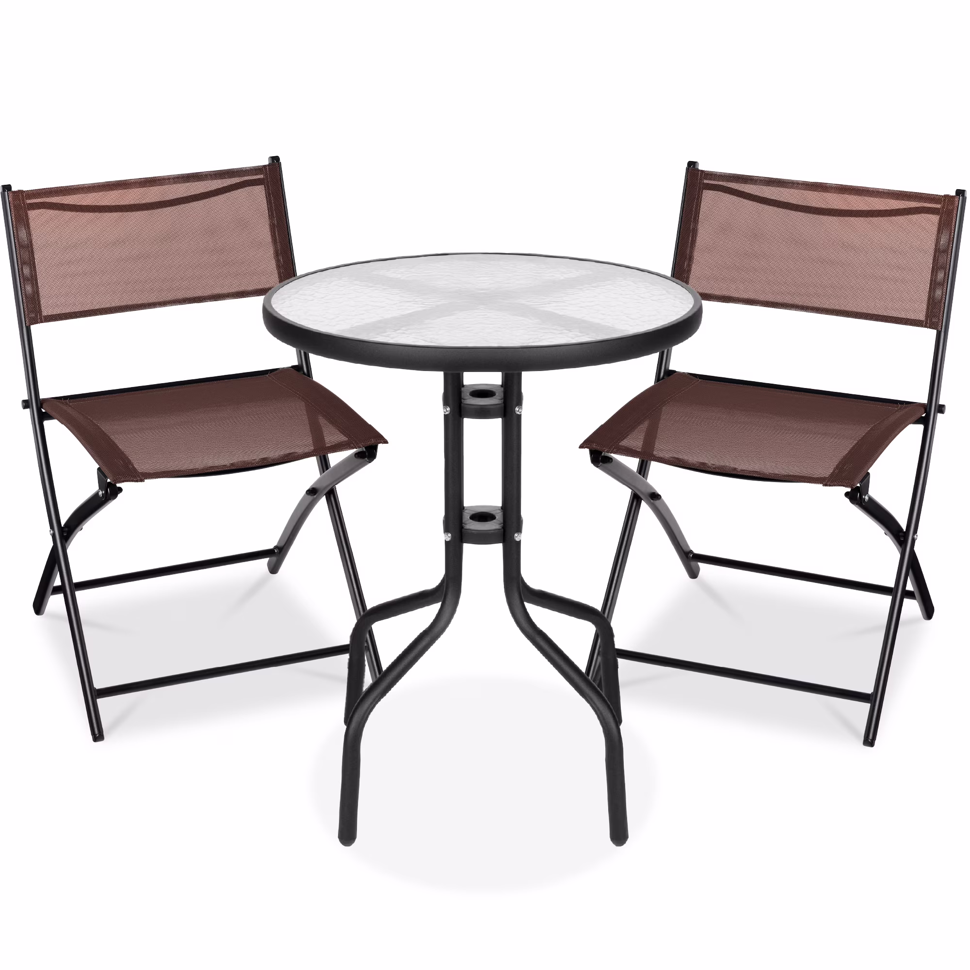 Best Choice Products 3-Piece Patio Bistro Dining Furniture Set w/ Glass Tabletop, Folding Chairs - Gray