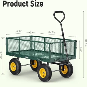 Steel Garden Cart 2-in-1 1400 lbs Heavy Duty Utility Wagon with Removable Mesh Sides to Convert into Flatbed 240?? U-Turn 13" Pneumatic Tires Garden Wagon for Farm Yard Lawn Garden Camping