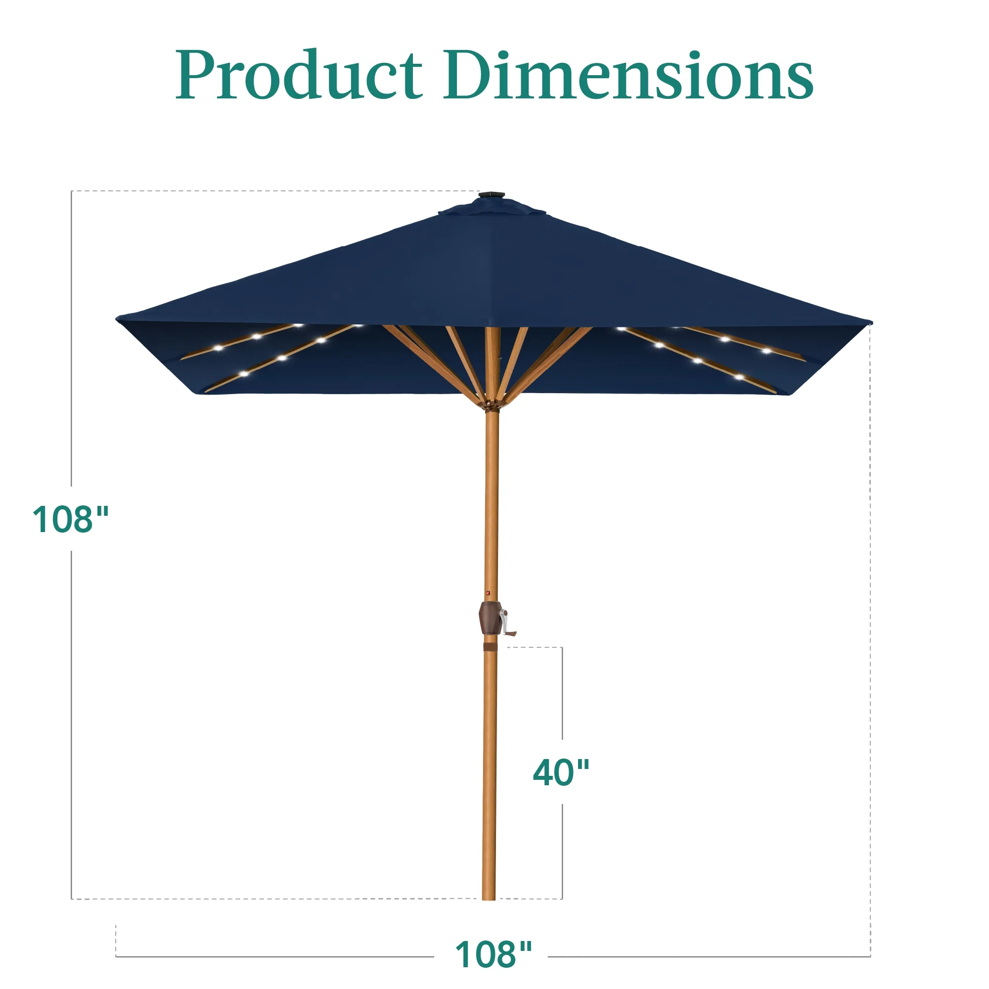 Best Choice Products 9ft Deep Square Solar LED Lighted Patio Umbrella w/ Woodgrain Pattern, UV-Resistant - Black