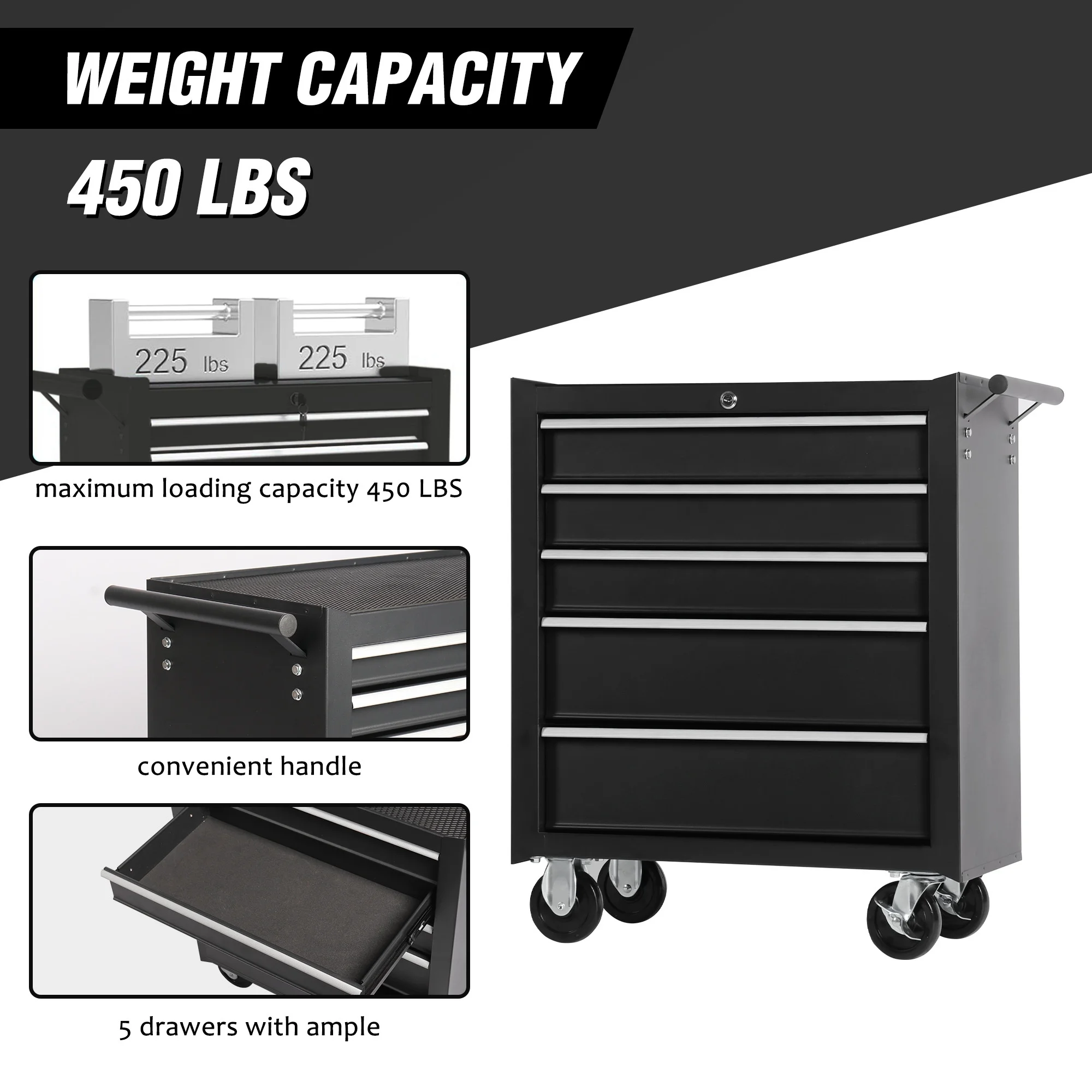 5-Drawer Rolling Tool Chest Tool Storage Cabinet with Wheels Tool Organizer Box