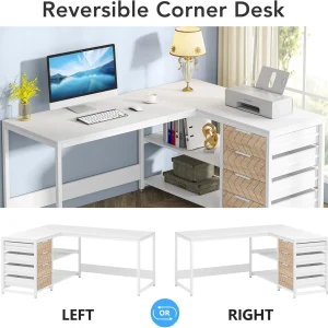 Tribesigns 59" L-Shaped Office Desk, Modern Reversible Computer Study Desk for Home Office, White