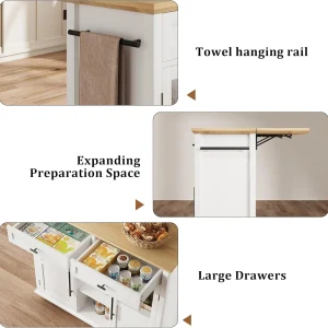 WALYWIK Foldable Kitchen Island Cart with Wheels, 2 Glass Doors, Spice Rack & Towel Holder -C Compact Mobile Storage Cart for Small Kitchens, Dining Rooms, Camping & RVs - Grey