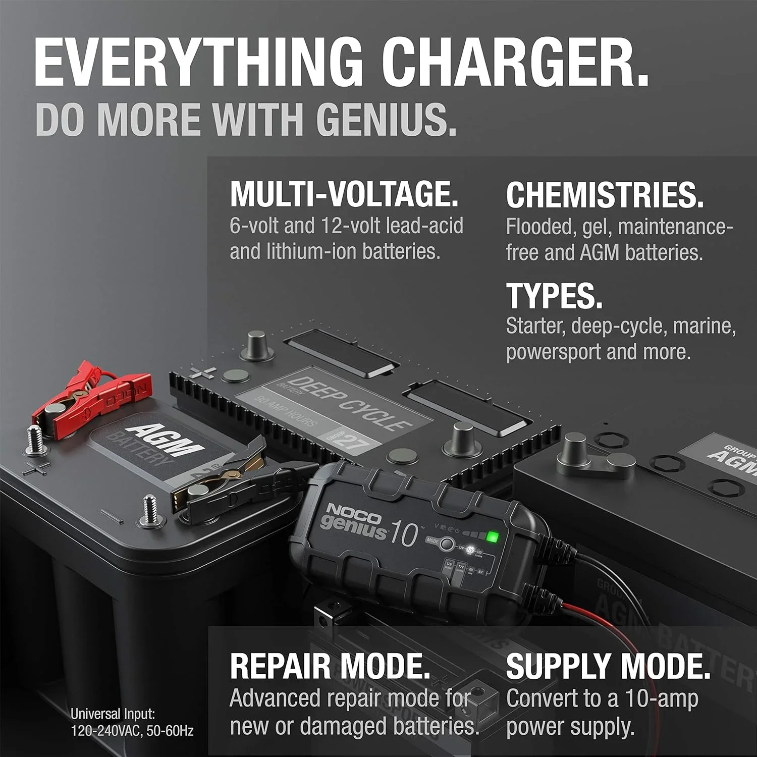 NOCO GENIUS10: 10A 6V/12V Smart Battery Charger, Maintainer and Desulfator