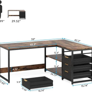 Tribesigns 59" L-Shaped Office Desk, Modern Reversible Computer Study Desk for Home Office, White